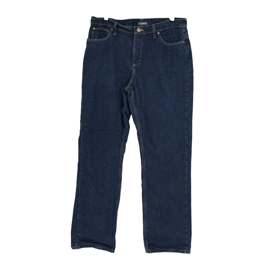 Cabelas Flannel Lined Jeans Blue 100% Cotton Plaid Lining 12 Reg
